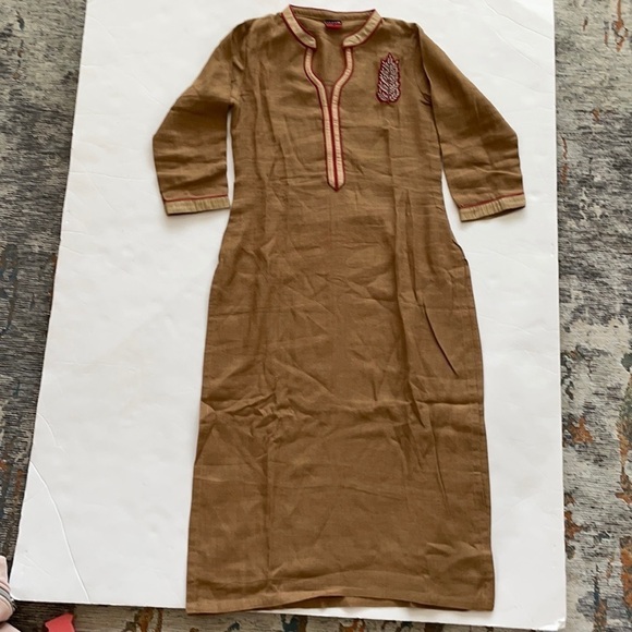 Beige/ brown red indian long kurta top small - Picture 1 of 3